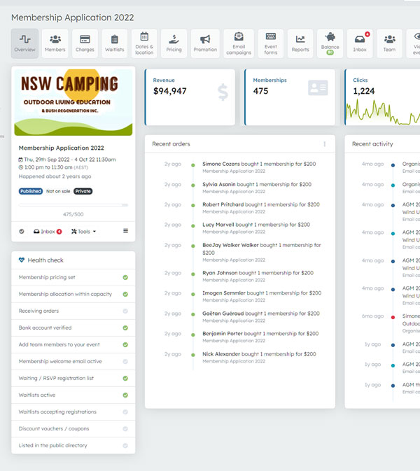 Event dashboard